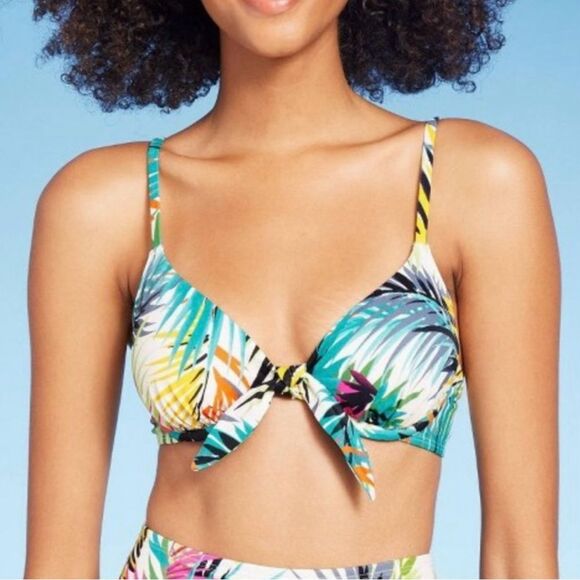 Tie-Front Underwire Bikini Top - Shade & Shore™ Multi Palm Print 34B new - Picture 1 of 7